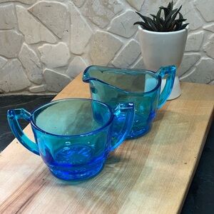 AQUA BLUE DEPRESSION GLASS | Set of 2 | Cream and Sugar